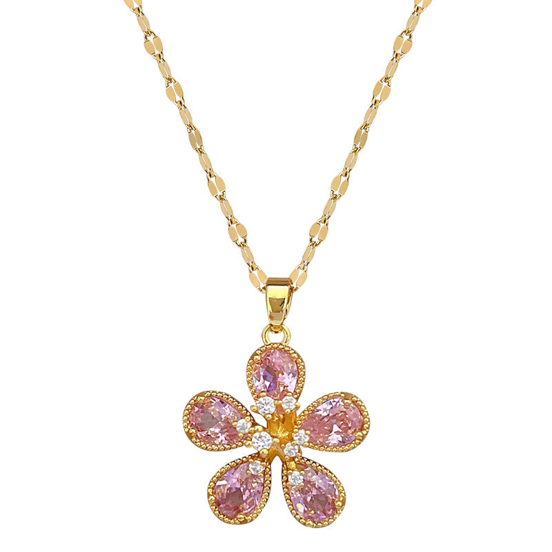 Set Collana e Orecchini da Donna a Fiori Geometrici in Acciaio al Titanio di Lusso