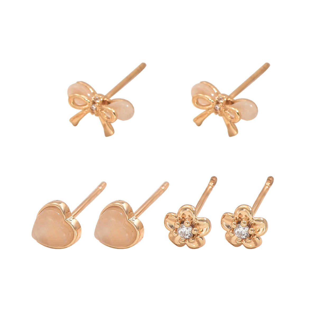 Pendientes de botón minimalistas dulces y frescos con forma de corazón y pedrería para mujer