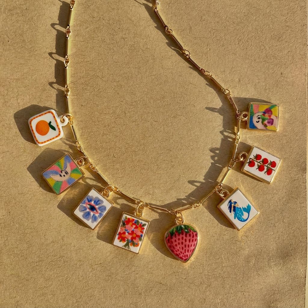 Vintage Square Floral Brass Plated 18K Gold DIY Charm Bar Pendant