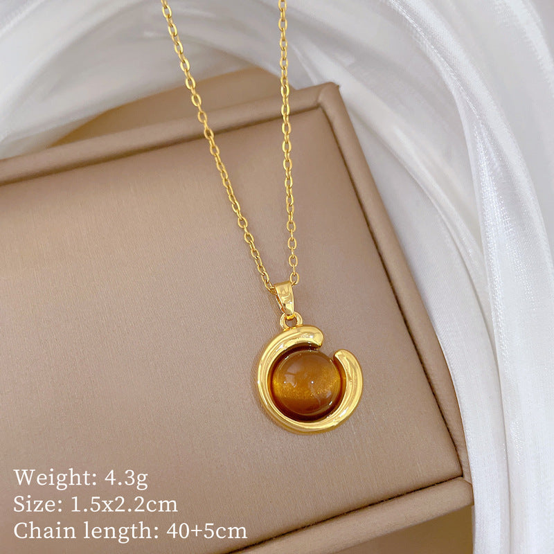 Sweet Geometric Moon Rhinestone Inlay Titanium Steel Necklace for Unisex