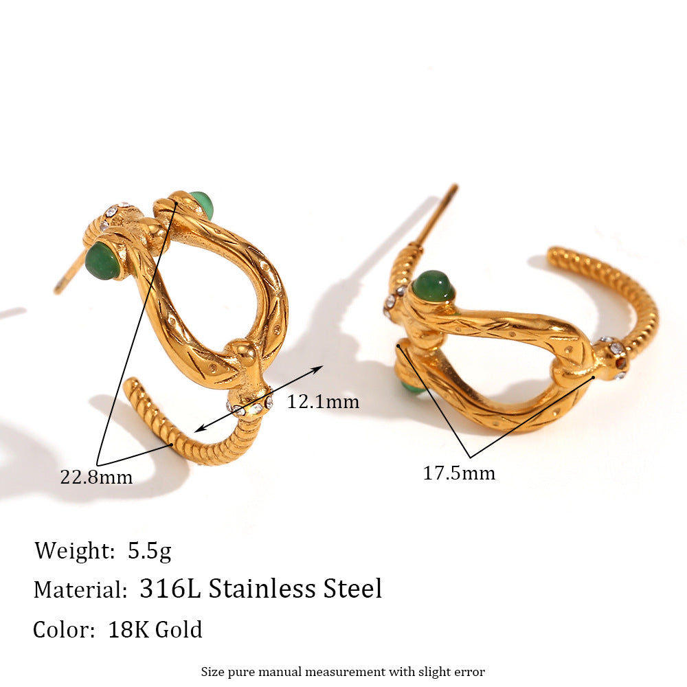 Vintage-Inspired Geometric Stainless Steel Earrings with 18K Gold Plating for Women