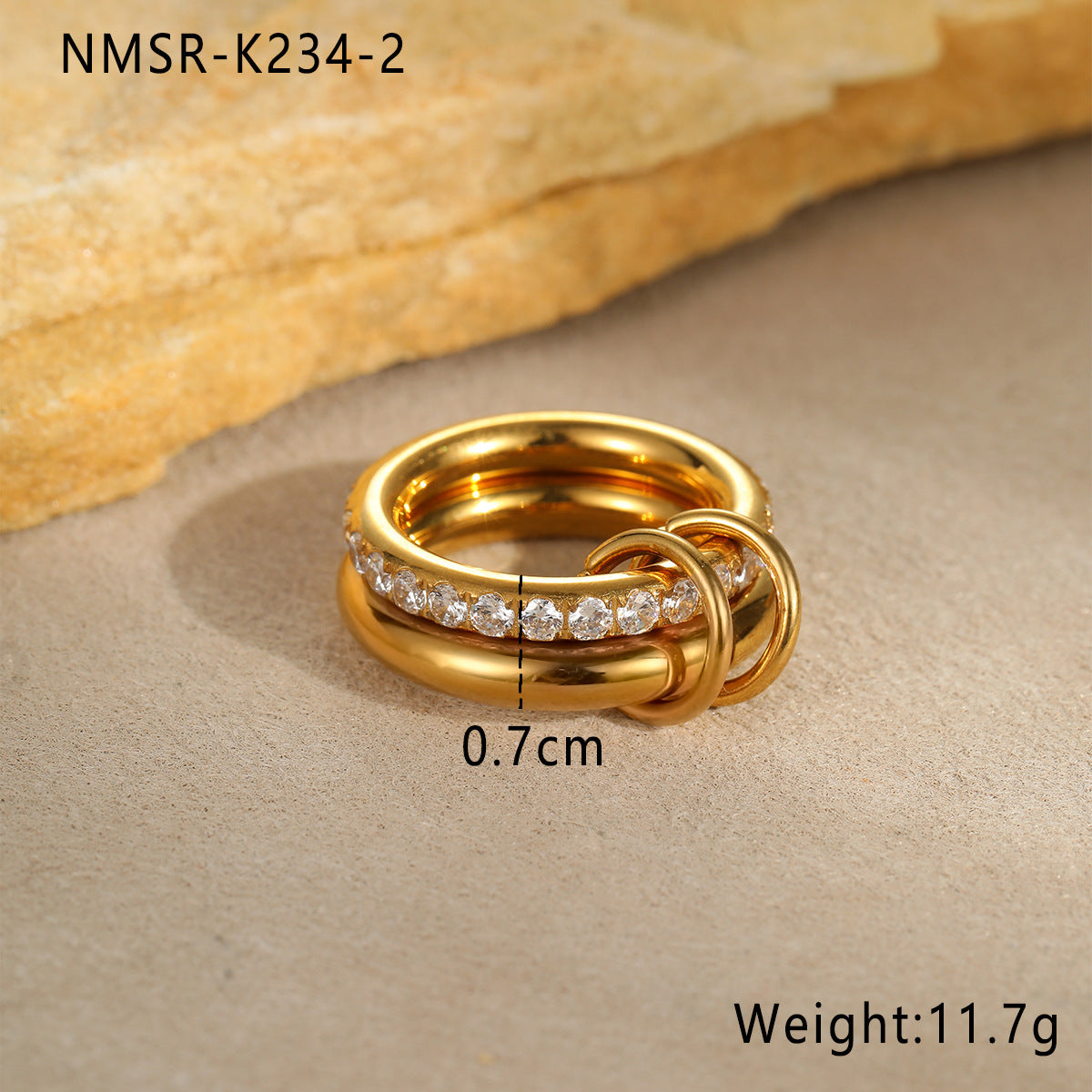 Anillo minimalista geométrico de acero inoxidable con baño de oro de 18 quilates para mujer, banda ajustable apilable