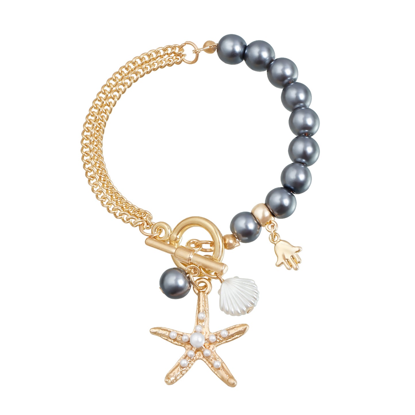 Minimalist Star and Hand Pendant Alloy Necklace with Plated Finish for Women