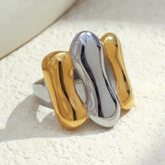 Anillo Minimalista Geométrico de Acero Inoxidable con Baño de Oro de 18K para Mujer