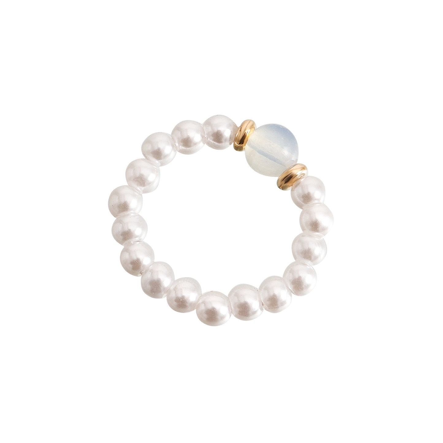 Anillo Acrílico Geométrico Bohemio con Perlas de Imitación y Acentos de Piedras Naturales para Mujer