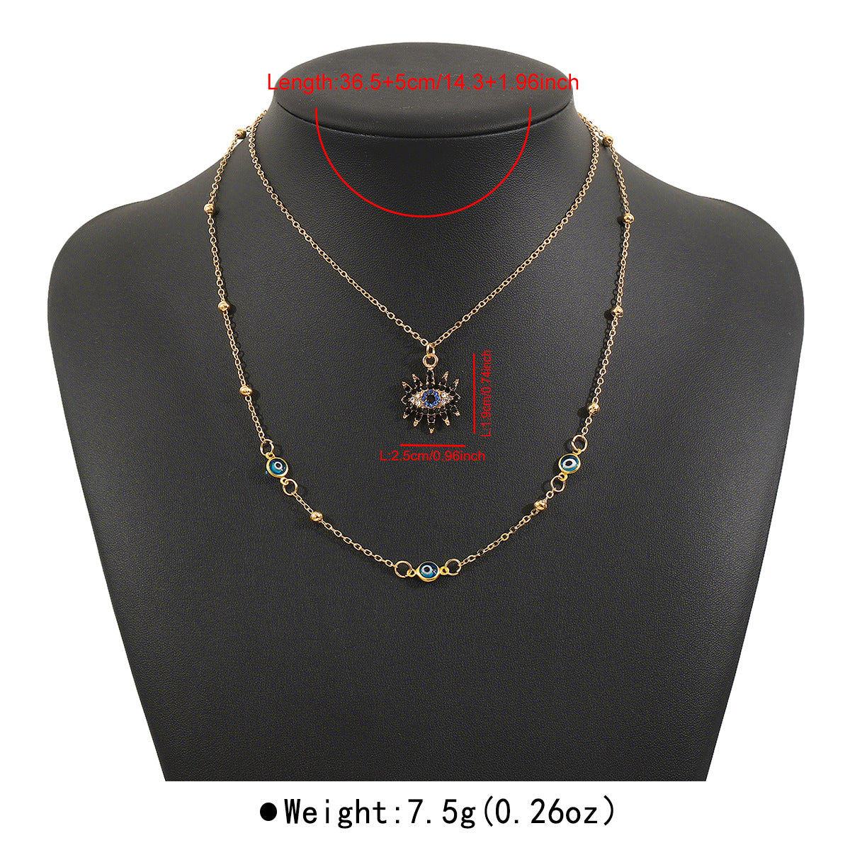 Collana con ciondolo a occhio di Allah geometrico, dolce e audace, con intarsi in strass e dettagli in smalto su catena a O