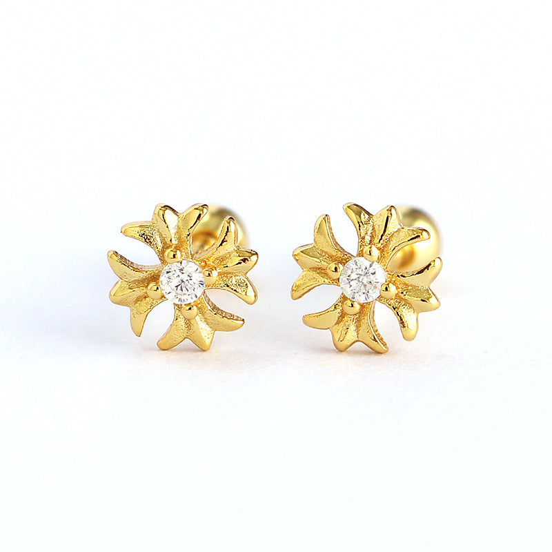 Orecchini a perno a croce in argento sterling 925 con intarsio di strass e design geometrico da donna