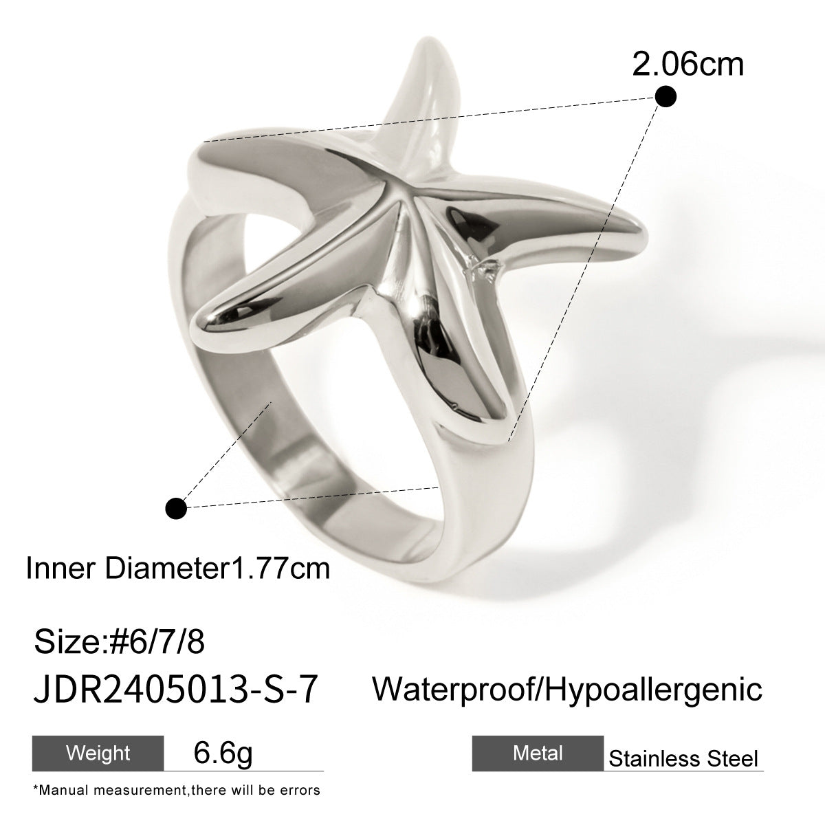 18K Gold Plated Stainless Steel Star Ring