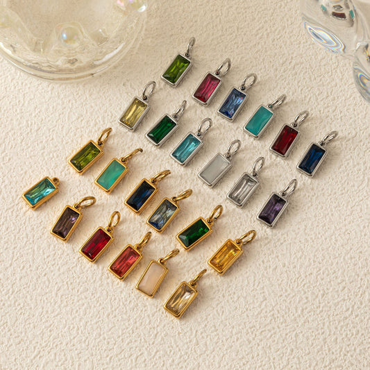 Minimalist 18K Gold Plated Round Square Geometric Gemstone Pendant Necklace for Unisex