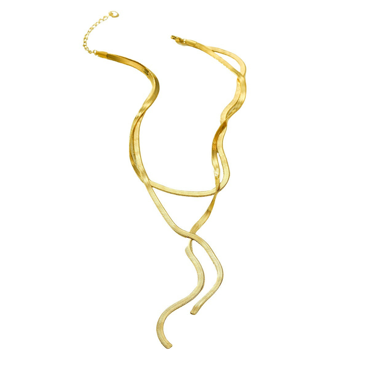 Collana a catena piatta regolabile a serpente da donna in acciaio inossidabile con finitura placcata, collana lunga con pendente in stile ufficio alla moda