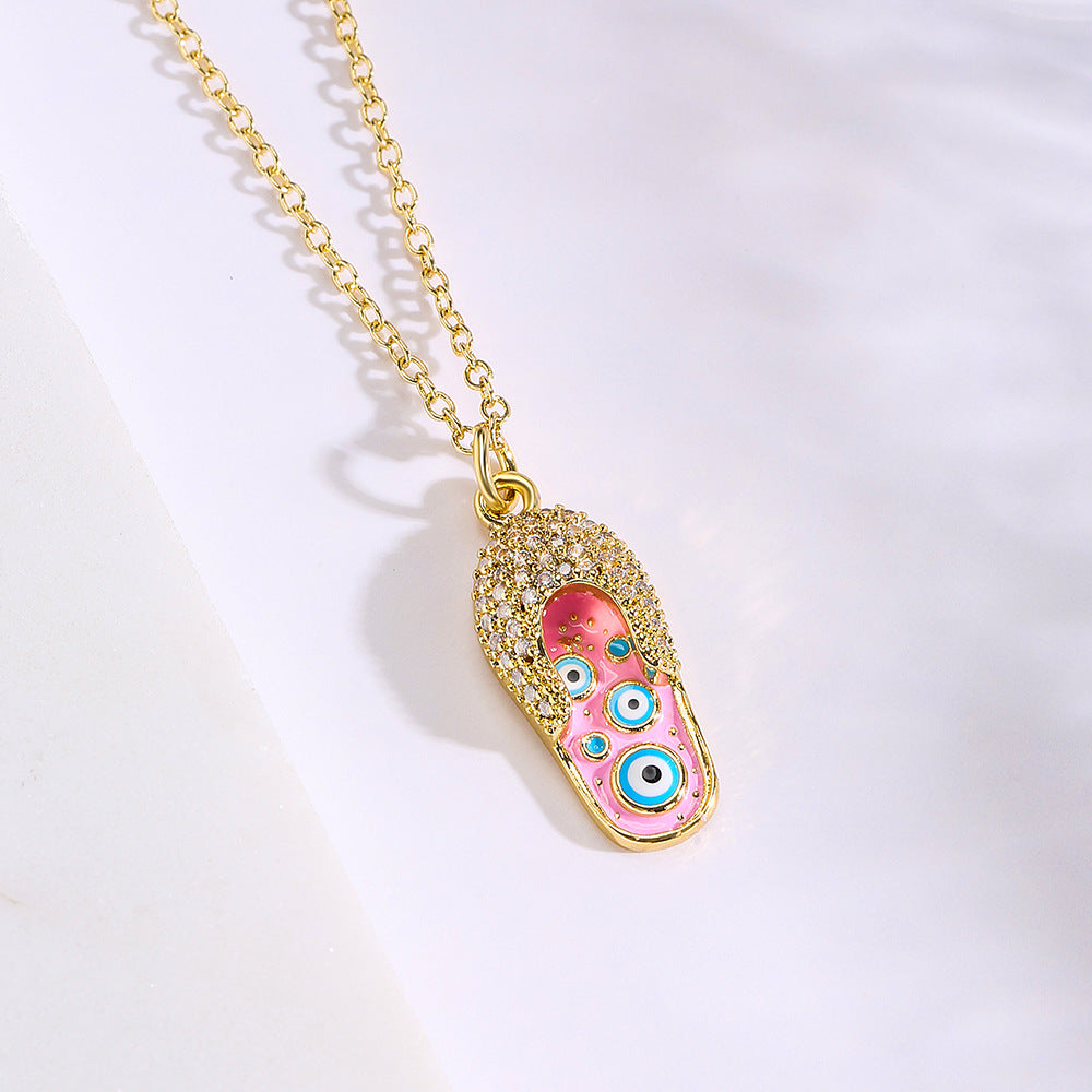 Fashionable Geometric Resin-Epoxy Eye Pendant Necklace in Copper with 18K Gold Plating