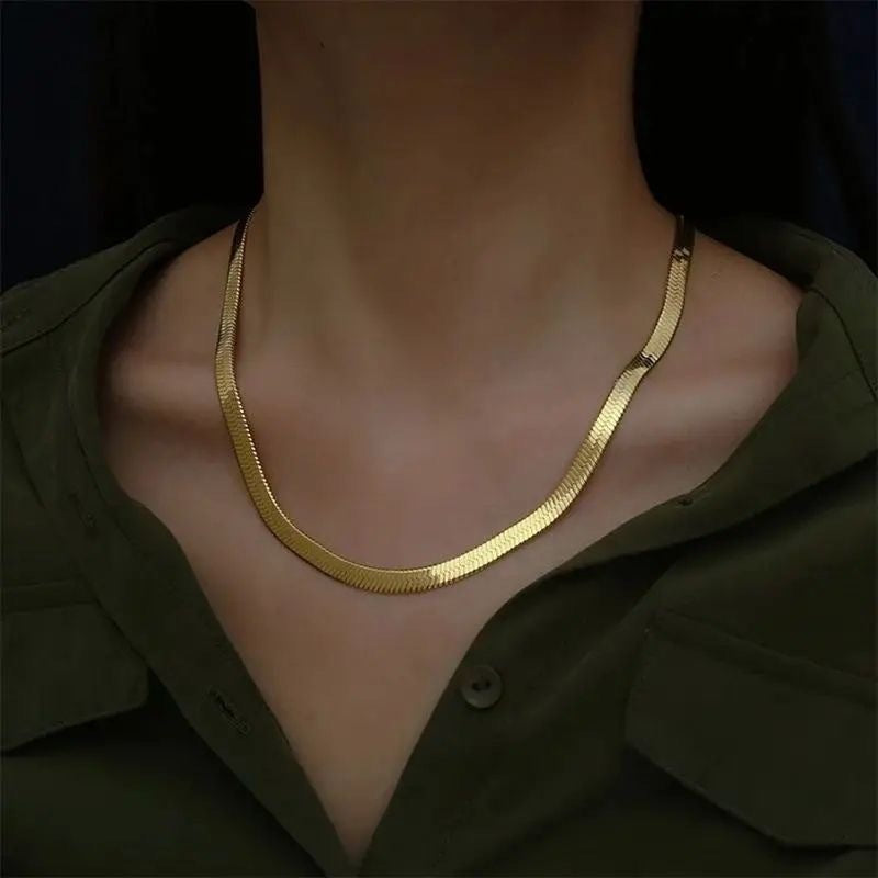 Minimalist Elegant Gold Plated Titanium Steel Snake Chain Necklace for Women