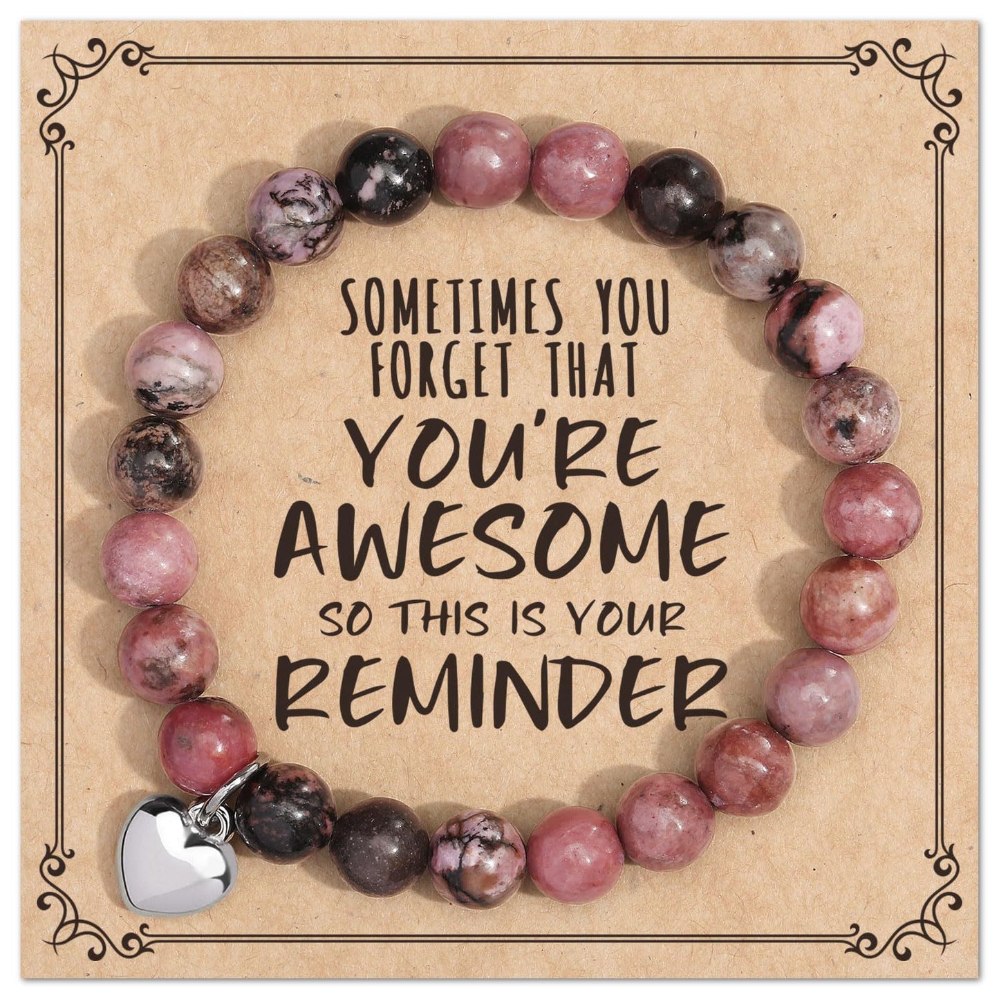 Unisex Heart Natural Stone Beaded Bracelet