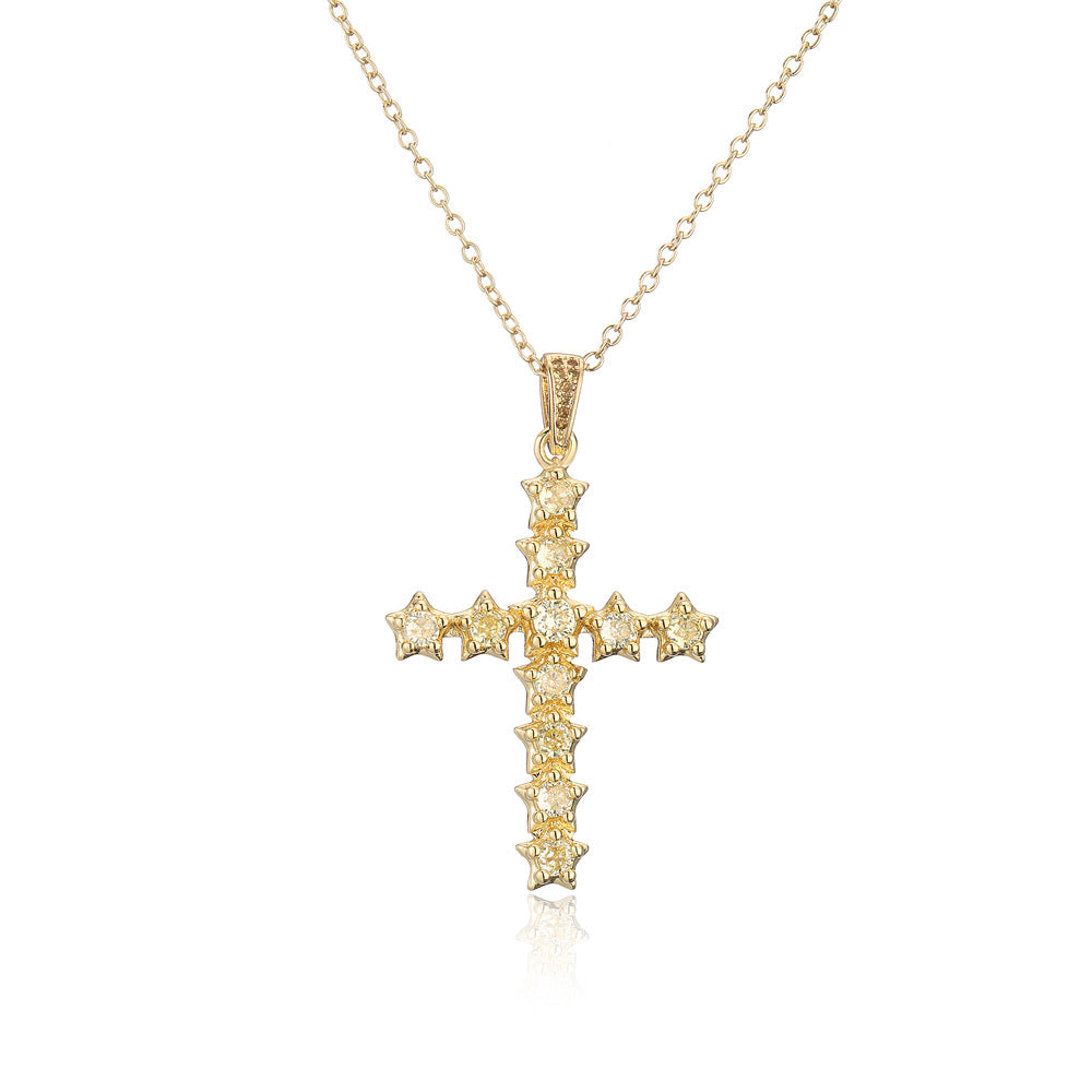 Minimalist Star-Shaped Zirconia Pendant Necklace in Copper with 18K Gold Plating for Women