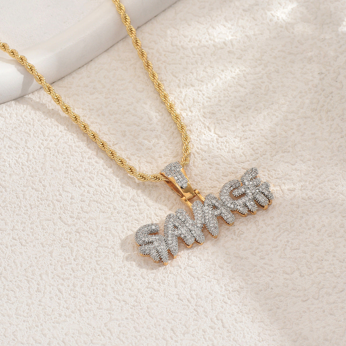 Minimalist Letter Shape Alloy Pendant Necklace with Rhinestone Inlay for Women