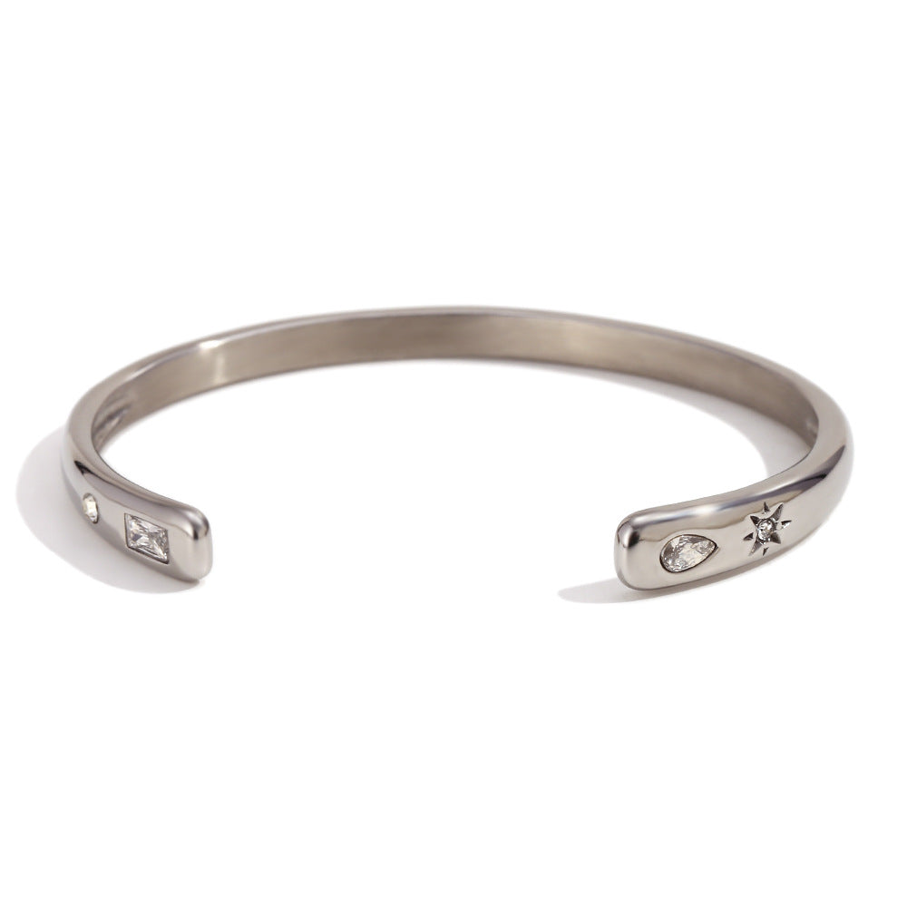 Anillo de Acero Inoxidable Minimalista Bañado en Oro de 18K con Estrella, Gota de Agua, Geométrico de Zirconia y Diamante Blanco para Mujer