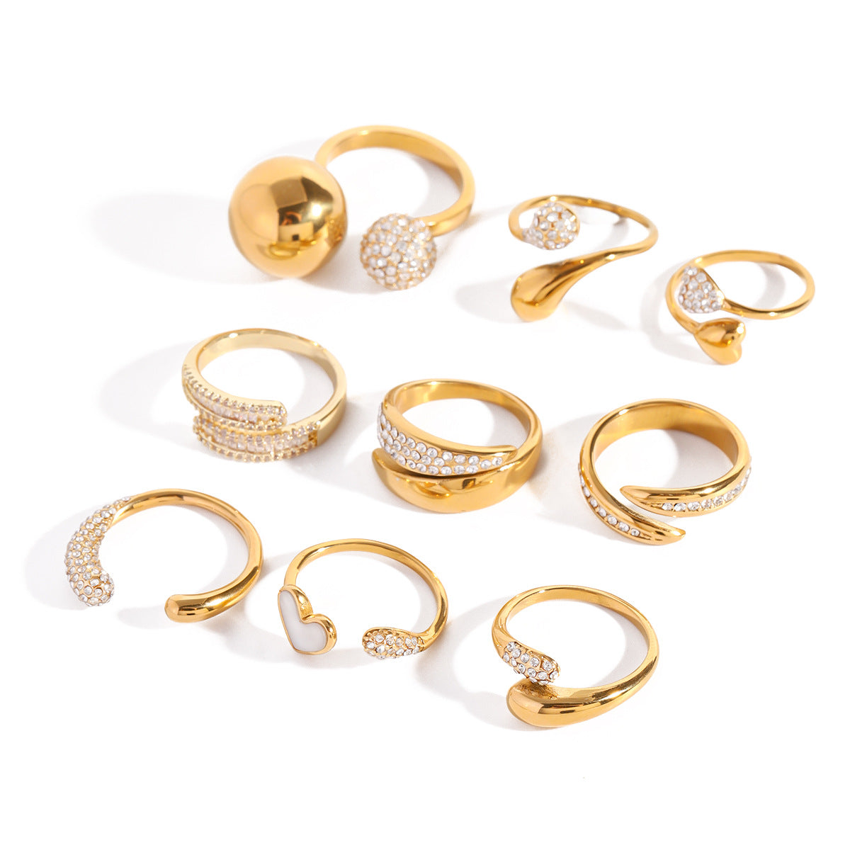 18K Gold Plated Geometric Stainless Steel Diamond Inlay Ring for Unisex