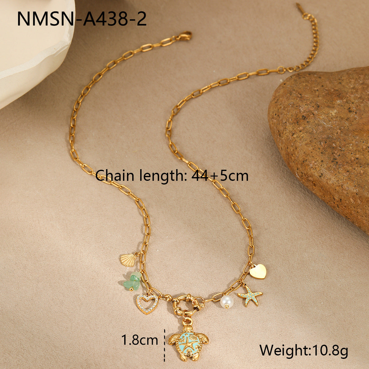 Fashionable Turtle Pendant Necklace in Stainless Steel with 18K Gold Plating, Geometric and Animal-Inspired Design for Women