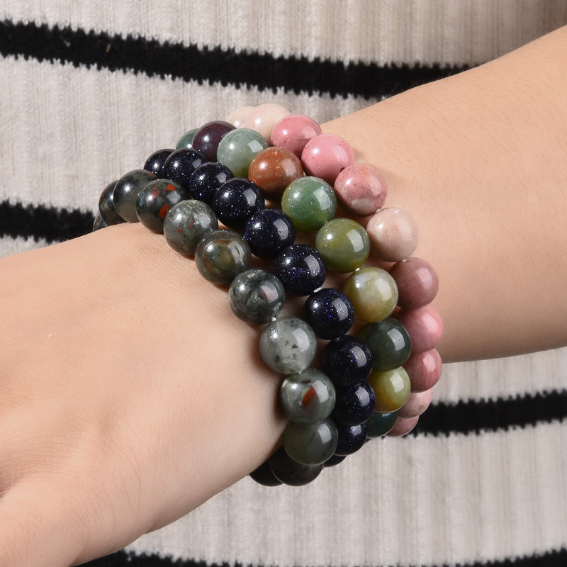 Elegant 10mm Round Agate Wood Crystal Beaded Bracelet Unisex Geometric Handmade Jewelry