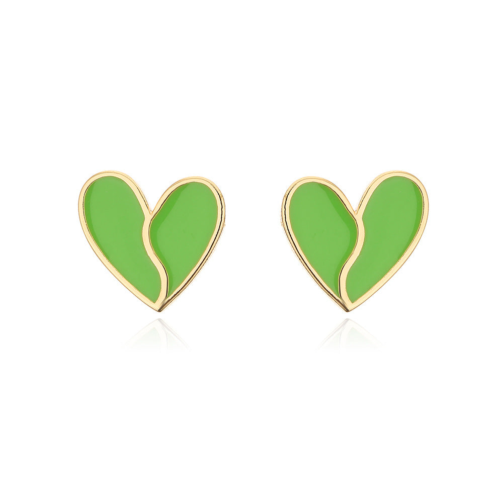 Minimalist Heart-Shaped Copper Earrings with 18K Gold Plating and Enamel Finish for Women
