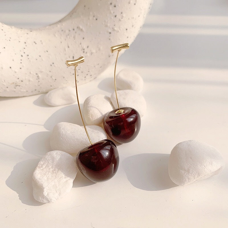 Orecchini a forma di ciliegia per donna con design a frutta, stile fresco e dolce, orecchini pendenti leggeri