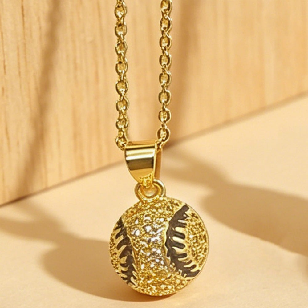 Collana con Pendente da Calcio Lussuosa in Ottone Placcato ad Olio con Zirconia Cubica per Unisex