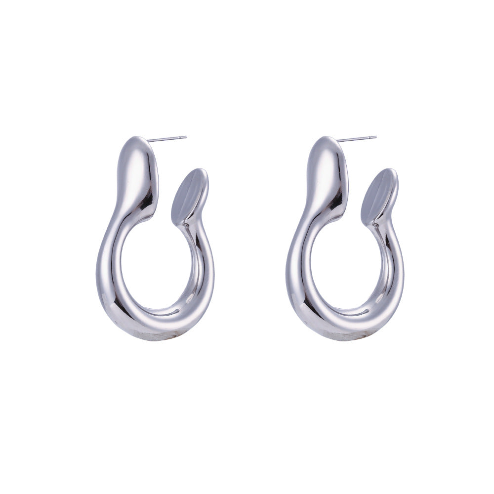 Minimalist Geometric Stainless Steel Hoop Earrings with Plated Finish for Women