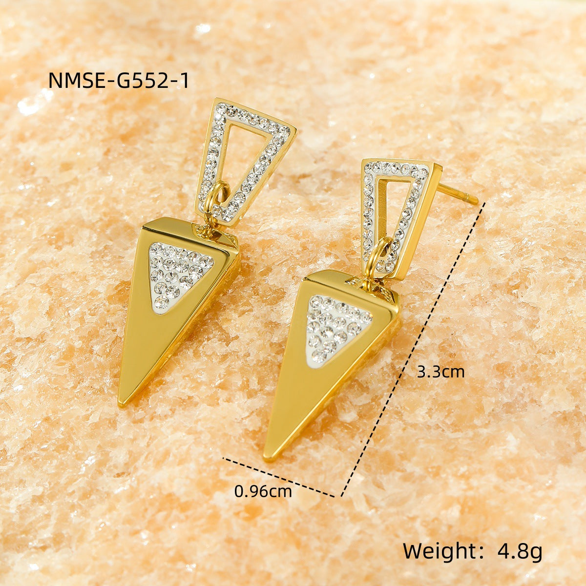 Pendientes de acero inoxidable con colgante de circonita de triángulo geométrico minimalista para mujer, con baño de oro