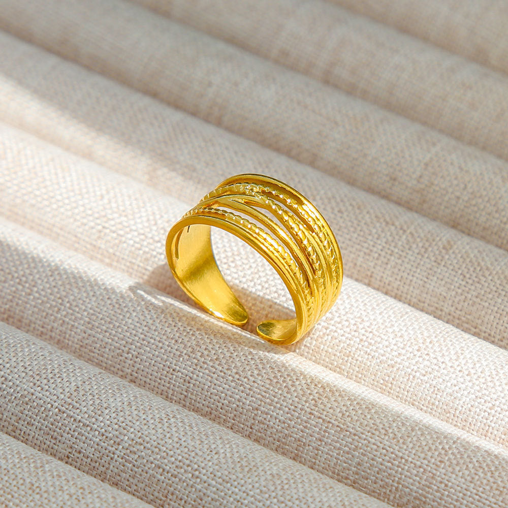 Anello Aperto Regolabile da Donna in Acciaio Inossidabile Stile INS Vintage, Geometrico e a Cuore, con Intarsio in Pietra Naturale, Elegante e Minimalista