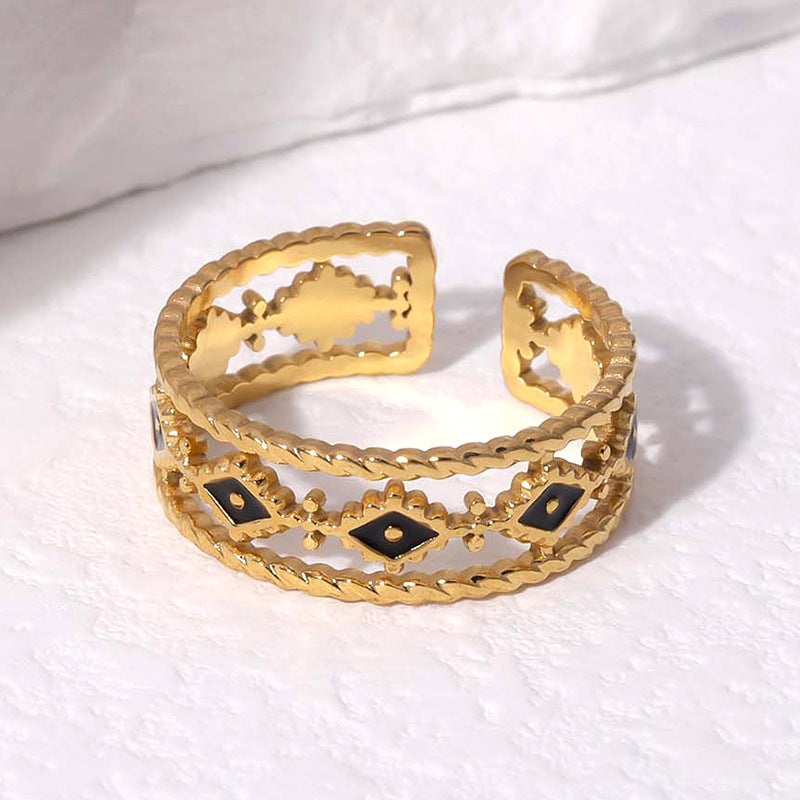 Anello regolabile da donna in acciaio inossidabile con design a occhio e finitura galvanica