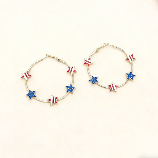 Pendientes de aro de acero inoxidable chapados en aceite Star Drip para mujer