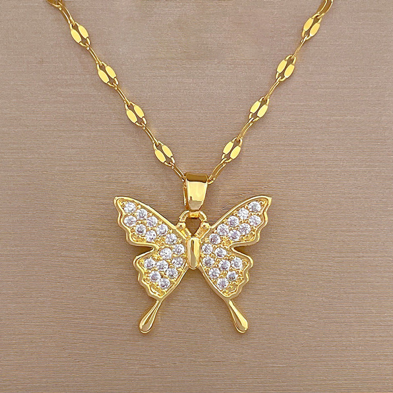 Luxury Titanium Steel Butterfly Geometric Pendant Necklace for Women and Men Lip Chain