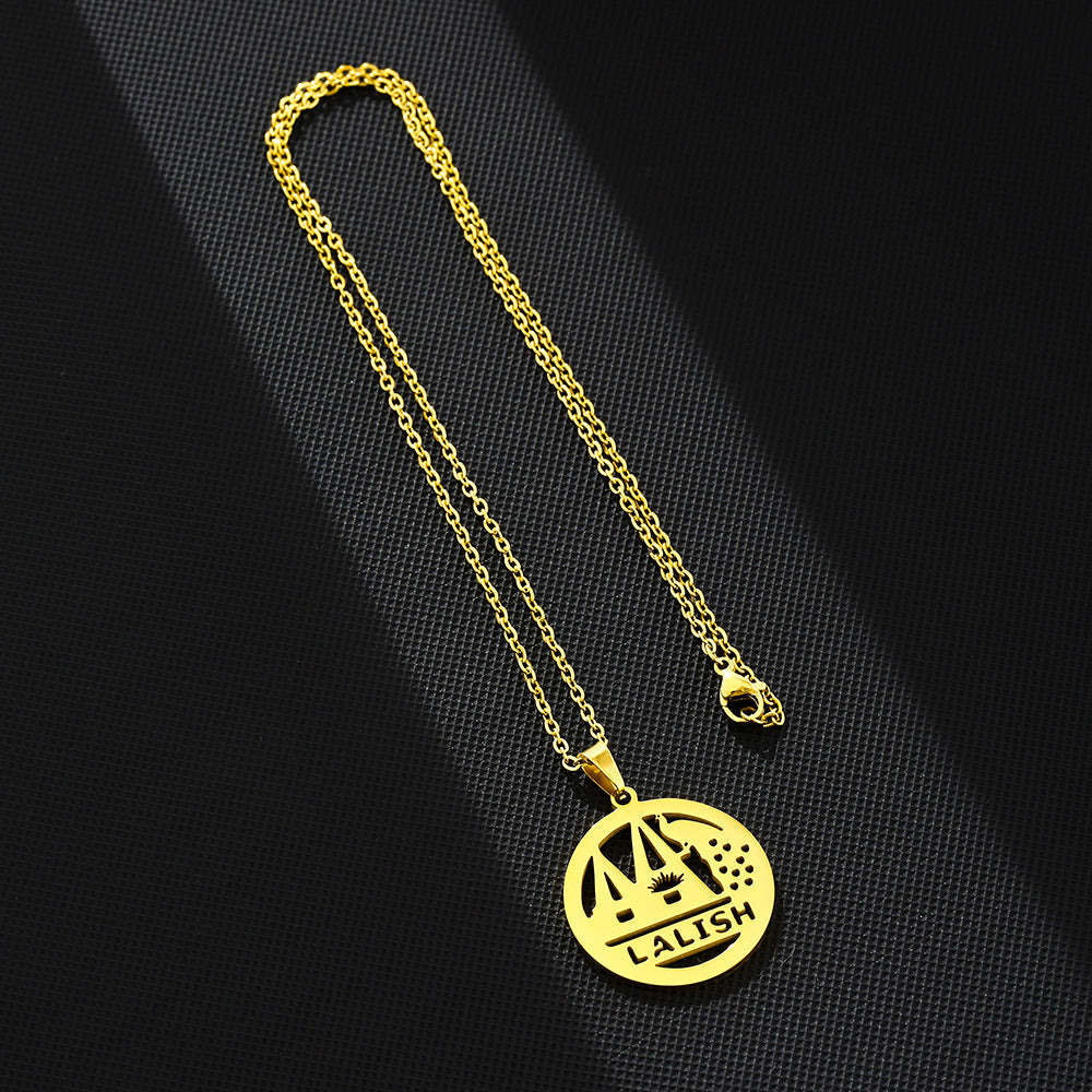 Collana con Ciondolo Etnico Geometrico in Acciaio al Titanio con Finitura Placcata, Unisex