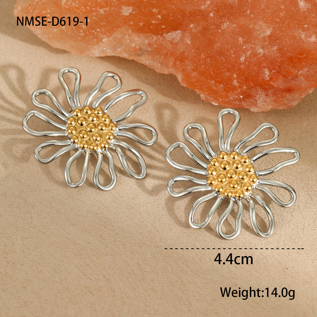Orecchini alla moda in acciaio inossidabile a forma di fiore e foglia placcati in oro 18 carati da donna