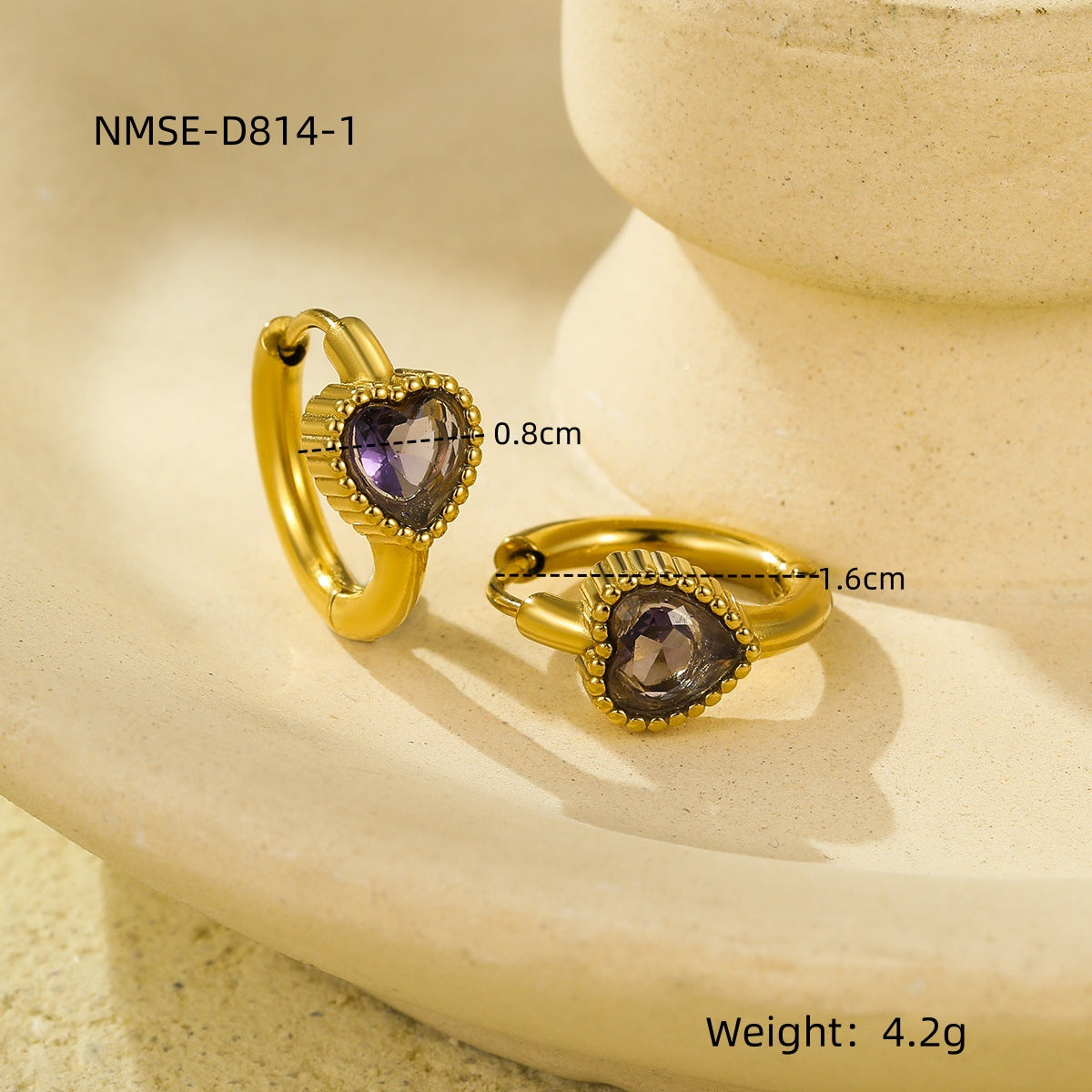 Pendientes vintage de circonita con baño de acero inoxidable en forma de corazón para mujer con un atractivo minimalista de lujo