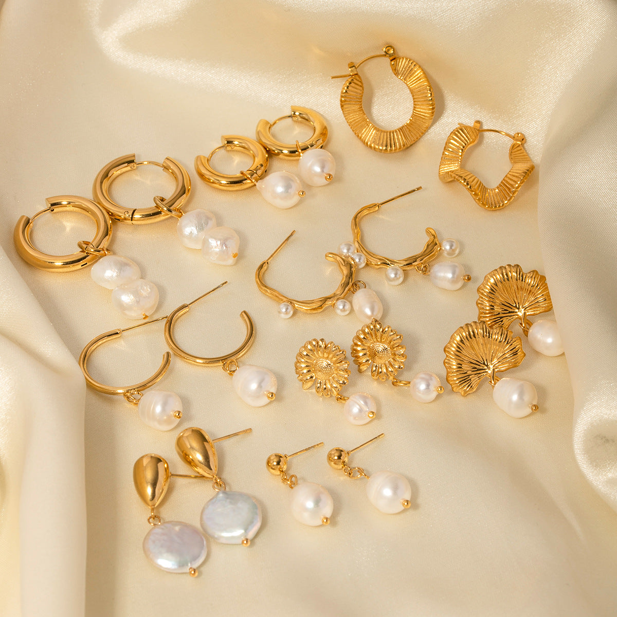 Orecchini geometrici minimalisti in acciaio inossidabile con pendente di perle d'acqua dolce per donna