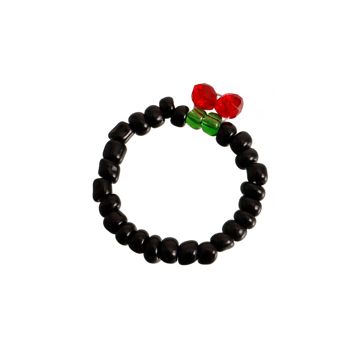 Minimalist Geometric Alloy Ring with Plated Finish for Women Colorful Cherry Beaded Elastic Band Fashion Jewelry