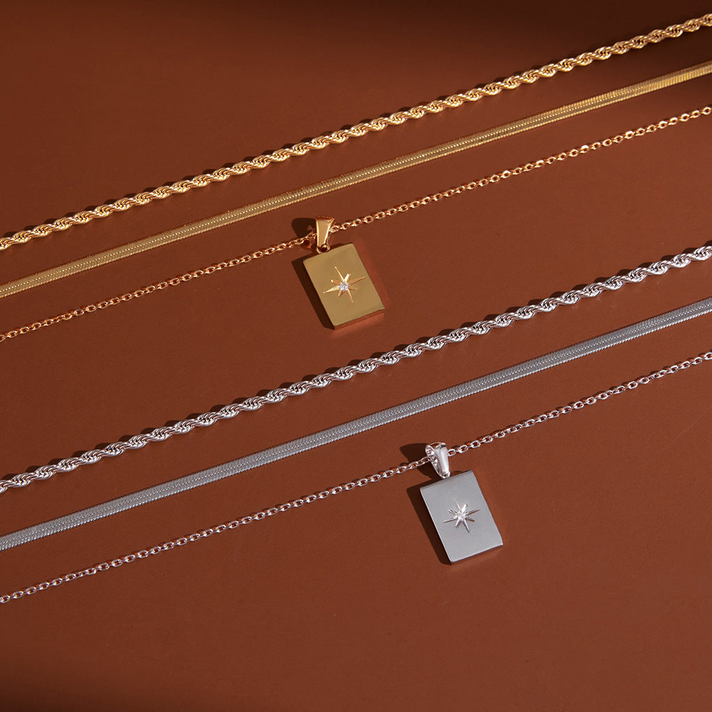 Multi-Layer Stainless Steel Star Geometric Pendant Necklace PVD Plated Casual Jewelry for Women