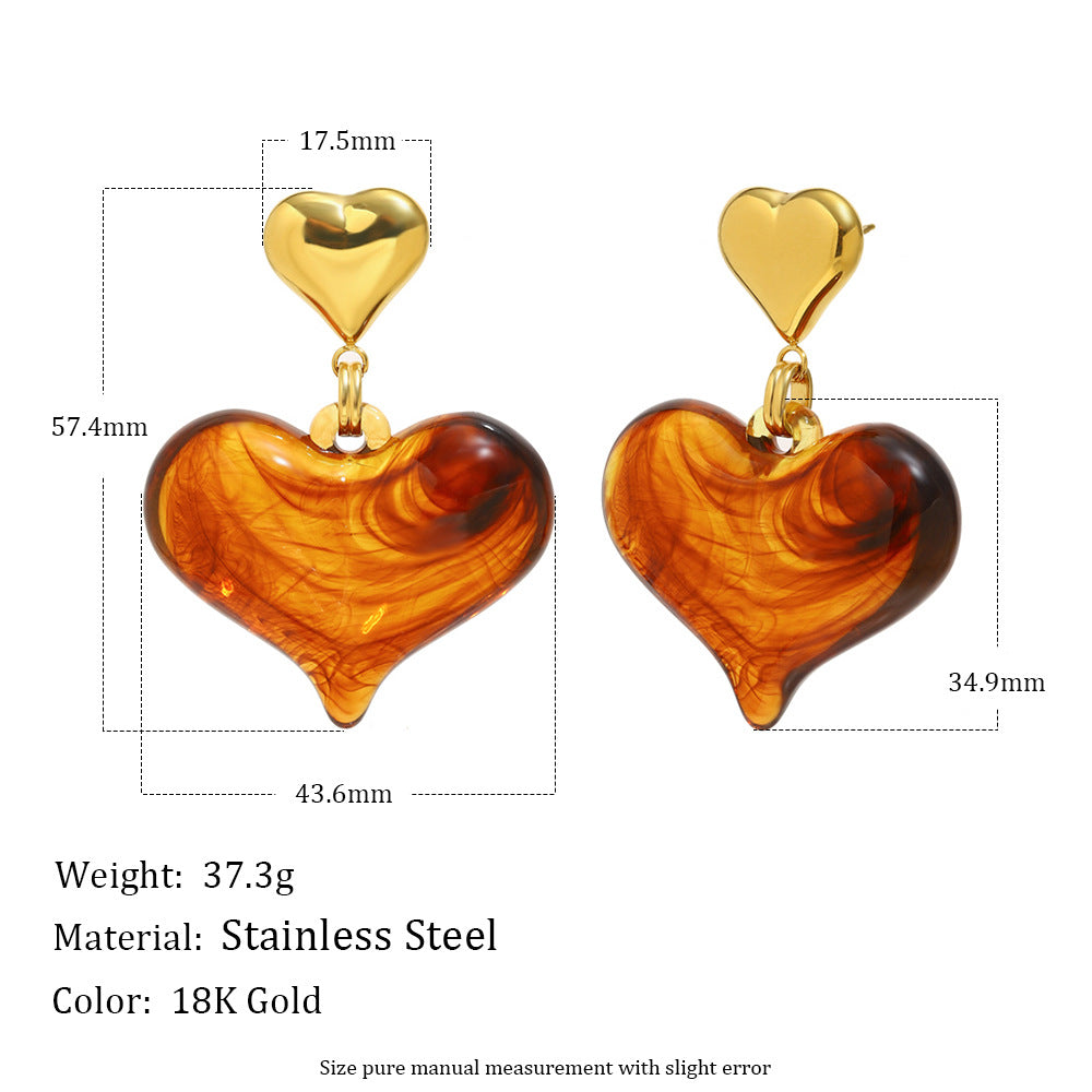 Vintage 18K Gold Plated Stainless Steel and Acrylic Heart Earrings