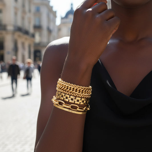 Geometric Round Plated Iron Rope Snake Chain Bracelet Set