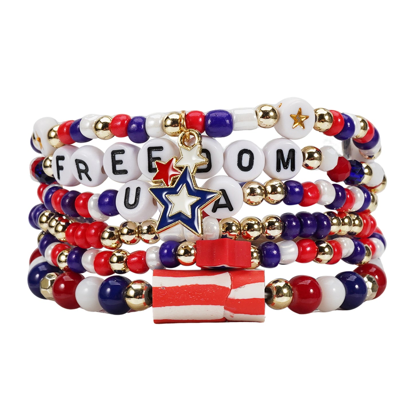 Braccialetto Patriotic Rosso Bianco Blu a Stella Geometrica con Perline in Vetro Unisex