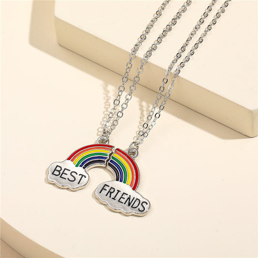 Cartoon Rainbow Pendant Necklace for Kids Alloy Necklace with Enamel Finish Snake Chain Adjustable Length