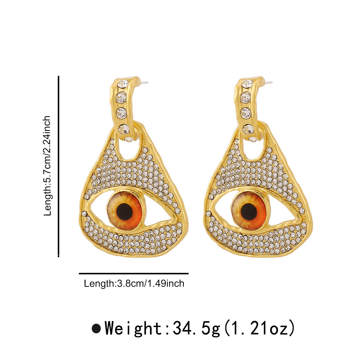 Orecchini a perno geometrici in lega, stile vintage, con finitura smaltata e design occhio di Allah