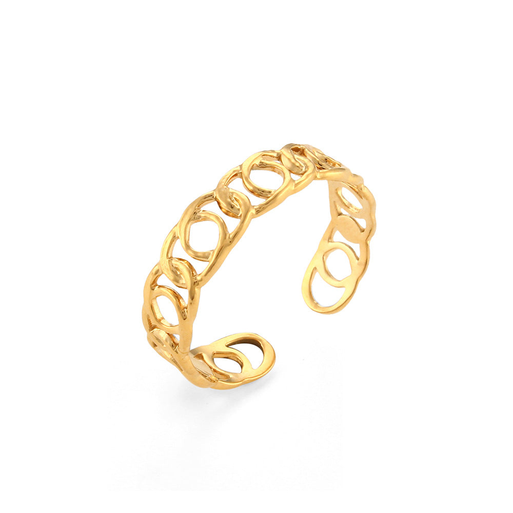 Anillo minimalista geométrico de acero inoxidable con diseño hueco y acabado chapado para mujer