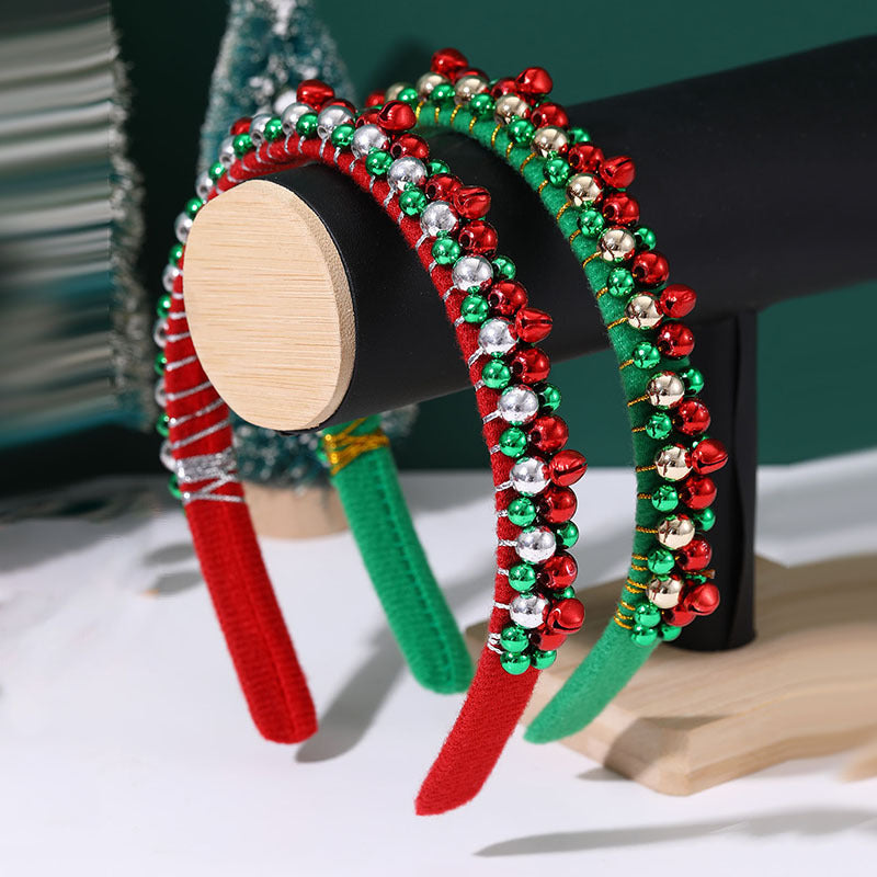 Cerchietto con perline rosso e verde per festa di Natale con campana per bambini, accessorio festivo per capelli per le vacanze