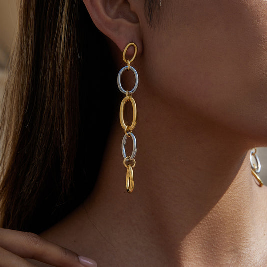 Orecchini a perno geometrici in acciaio inossidabile con finitura galvanica da donna, di lusso, leggeri, alla moda
