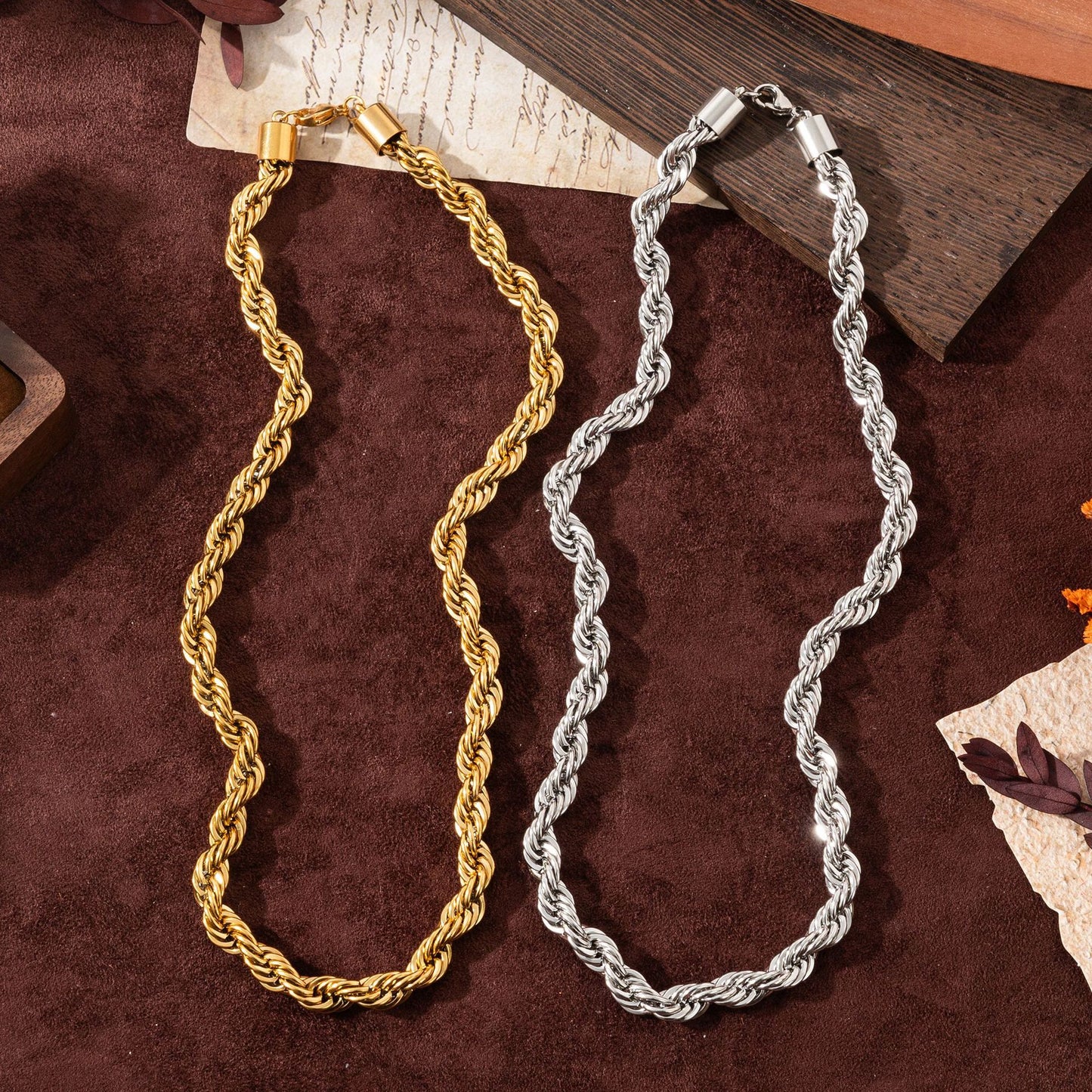 18K Gold Plated Stainless Steel Rope Chain Necklace with Heart Pendant