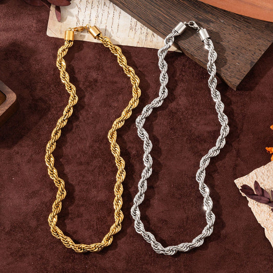 18K Gold Plated Stainless Steel Rope Chain Necklace with Heart Pendant