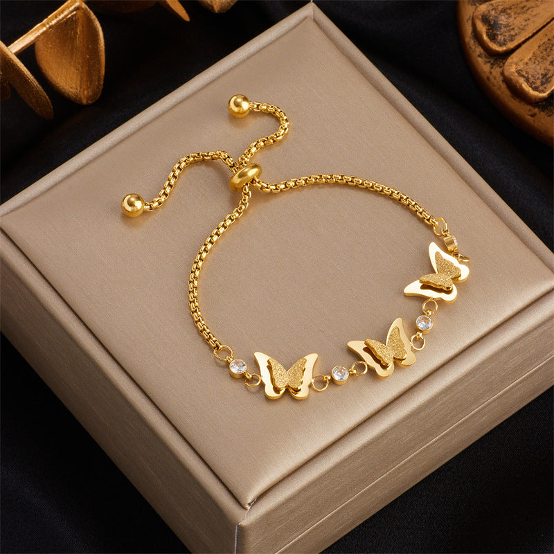 Bracciale in Acciaio Inox da Donna con Finitura Placcata e Ciondolo a Farfalla Turchese d'Ispirazione Vintage