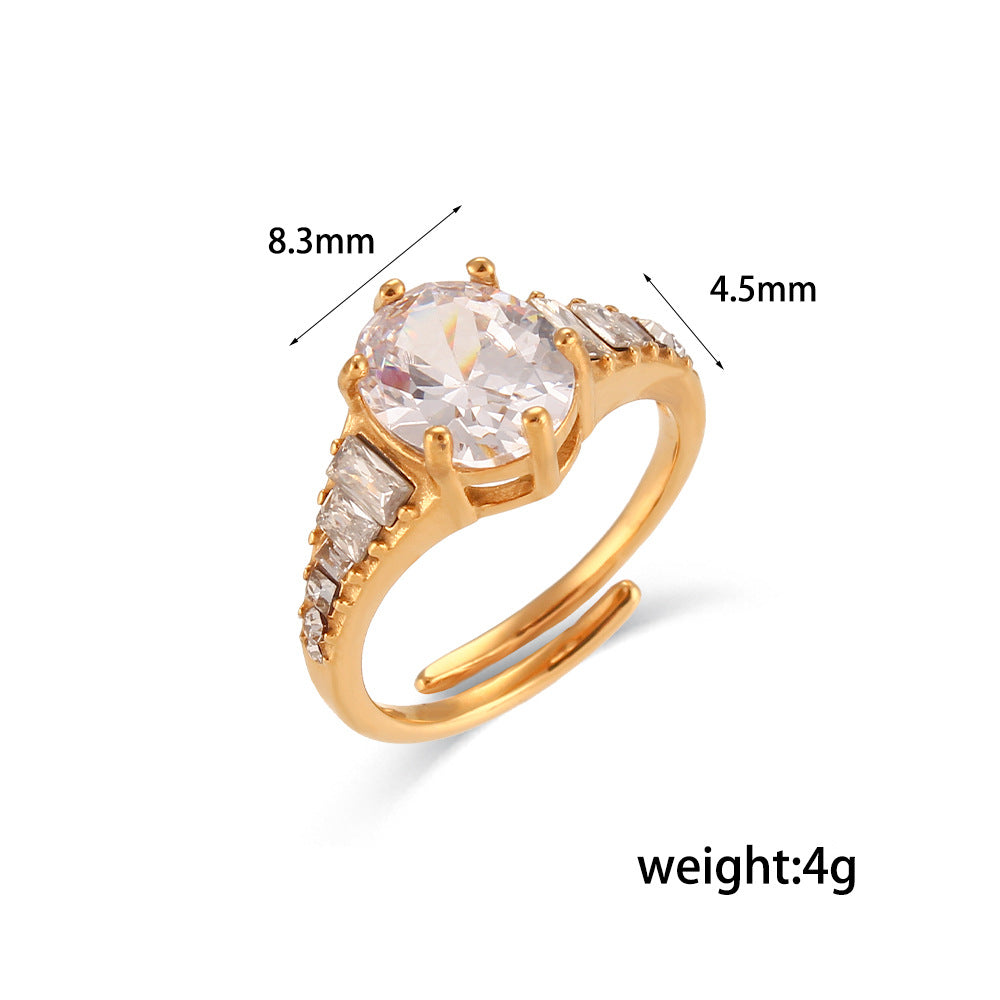 Minimalist Luxe Oval Zirconia Ring in Stainless Steel with Plated Finish for Women